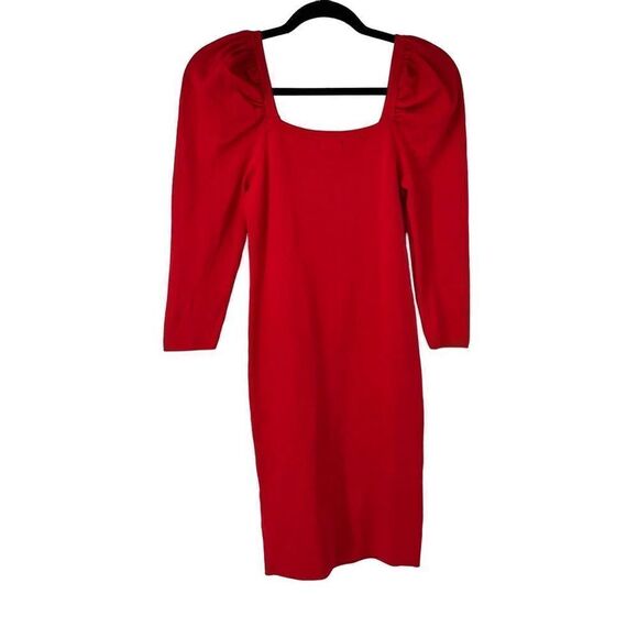 Lily Rose Red Ribbed 3/4 Puff Sleeve Bodycon Dress - Picture 1 of 7